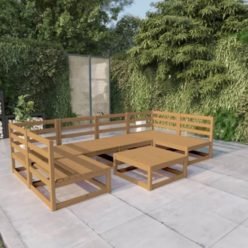 ULUYYUC 7-TLG. Garten-Lounge-Set, Eckbankgruppe Fußhocker Bodensofa Polsterbank Geeignet für Balkon Garten Außenbereich Hinterhof Massivholz Kiefer