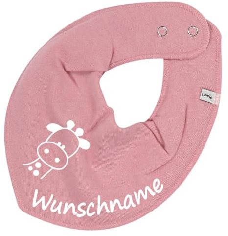 HALSTUCH mit Namen oder Text personalisiert für Baby oder Kind aus Baumwolle in Einheitsgröße Giraffe altrosa