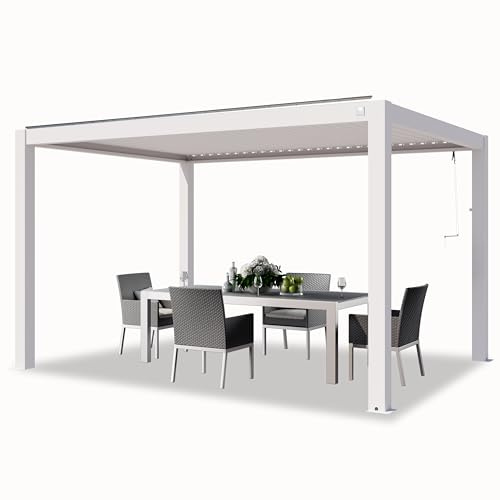 PRIMEYARD Pergola 3x4 m weiße Aluminium Pfosten mit Lamellendach aus Aluminium Terrassenüberdachung