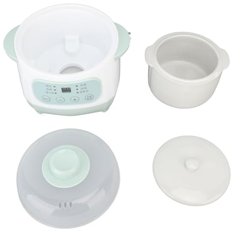 Olla de Cocción Lenta de 200 W Y 1 Litro con Olla Interior de Cerámica, Sincronización Verde, Calefacción Uniforme, Olla de Cocción Lenta Eléctrica para Cocinar, 9,45 X 7,87 X(Enchufe europeo)