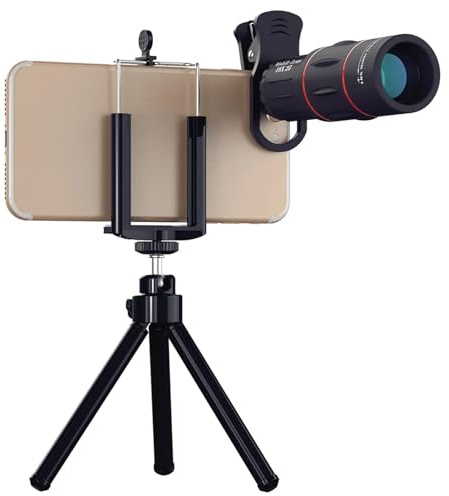Obiettivo zoom telescopio 18X, obiettivo for fotocamera del telefono cellulare da campeggio, adatto a tutti gli smartphone (Color : 18x tele with tripod)