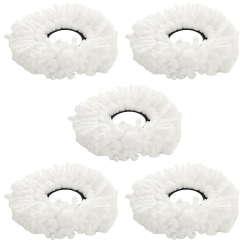 ASelected 5 Pack Mop Head Replacement, 360° Rotating Spin Mop Heads Universal, EasyWring, Round Microfibre Mop Head Refills, Machine Washable, White