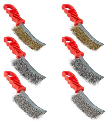 Relaxdays Drahtbürste 6er Set, je 2 Edelstahl-, Stahl- & Messingbürsten, Werkzeug, Stahlbürste mit Griff, Mehrfarbig | Stahl- & Messingbürsten, Werkzeug, Stahlbürste mit Griff