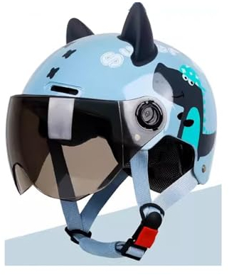 QJWMatic Niedlicher Halbhelm für Kinder, elektrisches Motorrad, Halbhelm für Kinder, offener Helm für Jungen und Mädchen im Alter von 2–14 Jahren, Retro-Moped-Rollerhelm für Jugendliche E,47-55CM