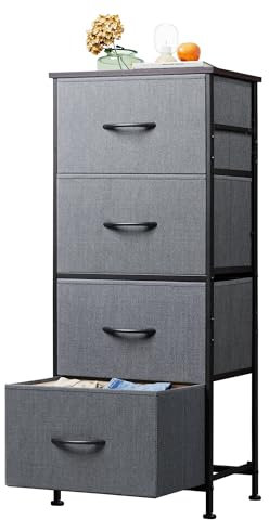 WLIVE Kommode mit 4 Schubladen aus Stoff, Kommodenschrank für Schlafzimmer, Kommode Wohnzimmer, mit Stabiler Stahlrahmen, Holzplatte, Dunkelgrau