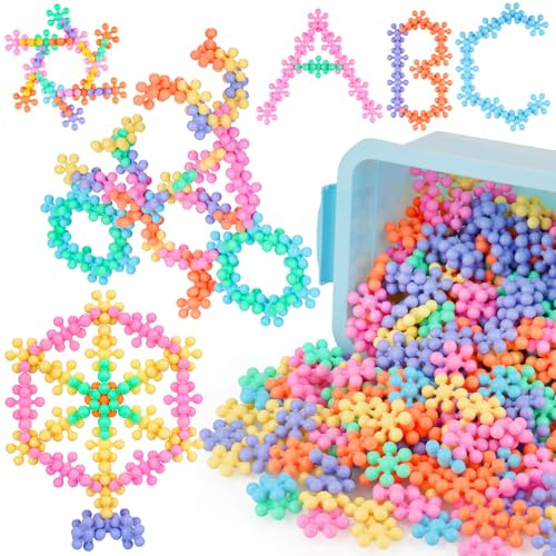 NiToy Flocons de neige - Ensemble de connexion de blocs de construction 300 pièces pour enfants à partir de 3 ans, blocs de construction en plastique multicolores pour l'apprentissage précoce et la