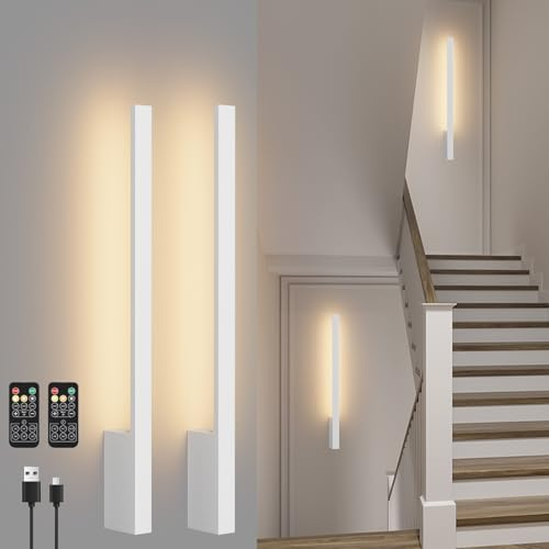 Klighten Akku Wandleuchte mit Fernbedienung,6000mAh Batterie Wandleuchten Innen, 2 PCS Aufladbare Wandleuchte Dimmbare,60cm 5w Wandlampe akku für Wohnzimmer,3000K-6000K Weiß
