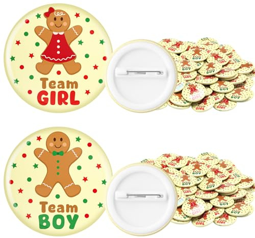 Hinly 100 Pcs Christmas Gender Reveal Pins Daisy Baby Shower Buttons Pins Team He/Boy Team She/Girl Holiday for Gender Reveal Party Supply Baby Shower Game Decorations(Bright Color,Gingerbread)