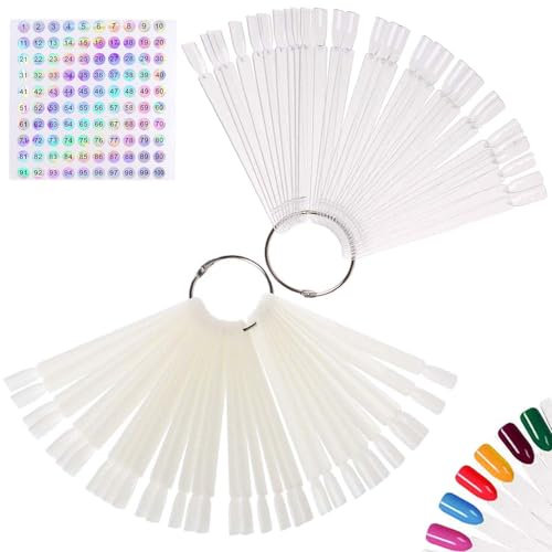 Nuanciers d'ongles avec étiquettes 100 pièces Bâtons d'échantillons d'ongles Présentoir de couleurs d'ongles Embouts d'affichage d'ongles Bâtons d'astuces d'art d'ongle (transparent + naturel)
