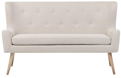 Beliani Modernes 2-Sitzer Küchensofa Polsterbezug Hellbeige Holzbeine Ohrensofa Skibby
