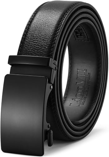 LionVII Men's Ratchet Belt - Genuine Leather Adjustable Belt for Dress and Casual with Automatic Buckle, Trim to Fit (1 3/8) (Urban Black)