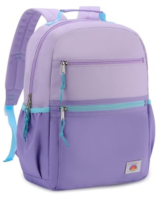 VASCHY Toddler Kid Backpack, Teen Boys Girls Lightweight School Bag Water Resistant Plain Color-block Kids Bookbag with Two Sizes