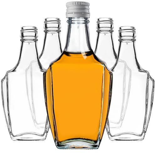 KADAX 5er Set Glasflaschen 250ml mit Schraubverschluss Weiß – Leere kleine Flaschen zum Befüllen für Likör, Schnaps, Öl, Essig & Sirup, Glass Bottles, Refillable