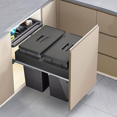 SanzIa Cubo de Basura Extraíble Doble Bajo Mueble Encimera/Fregadero, Cubo de Basura Comercial Gran Capacidad Clasificador de Residuos de Cocina con Tapas y Cubos Extraíbles(41x50x46cm)