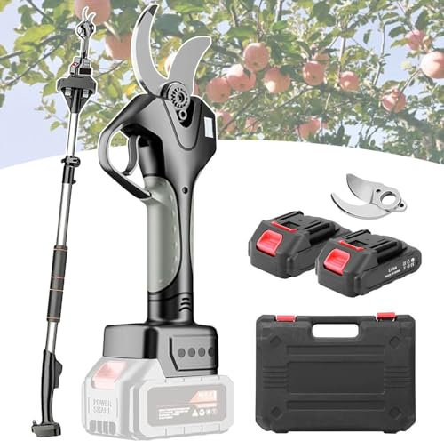 AUTUMFLATGAO Sécateur électrique avec Perche Télescopique De 2,1m, 50mm Sécateurs sans Fil Alimentés, 2×4500mah Battery, Ciseaux à Branches, pour Haie, Buisson, Verger