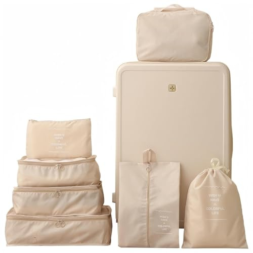 Set med 7 resväskearrangörer, packkuber, ryggsäckskuber, resväskor, bagageorganiserare packväskor set för kläder skor researrangör förvaring, med tvättpåse, klädväskor (7 stilar)