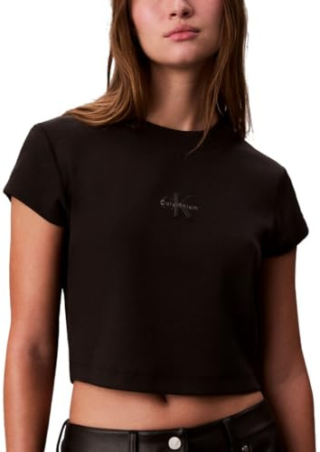 Calvin Klein dam monogram logo ribbad baby t-shirt, Svart, XS