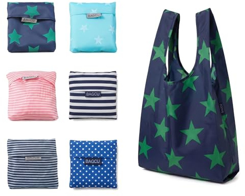 YDAKGUEY Foldable Shopping Bags, 6 Pack Reusable Folding Shopping Bags, Foldable Tote Bag Fold Up in Pouch for Shop Household Outdoors (13.8 x 20 inches)