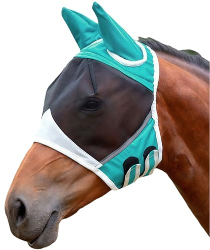 MUNSKT Maschera antimosche per cavalli, traspirante, elastica, grande spazio per gli occhi, zanzare, insetti, Shires, con orecchie, per cavalli (L)