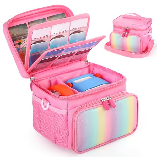 TATAVR Travel Carrying Case Compatible with Yoto Player 3rd., Card Holder Hold Up to 30 Cards with Shoulder Strap, Travel Storage Bag for Bluetooth Audio Speaker&Headphone Accessories (Pink)
