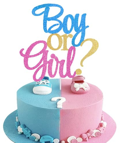 HSC Gender Reveal Cake Toppers, Gender Reveal Decorations, Baby Shower Decorations, Glitter Boy or Girl Cake Topper for Baby Shower Gender Reveal Party Supplies Cake Decorations
