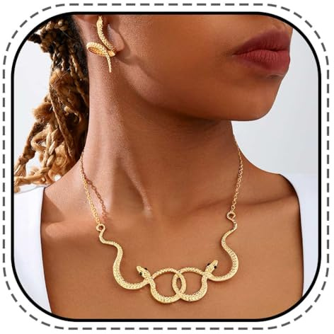 Evlry Schlangenschmuck-Set Gold Schlangen Halsketten Ohrring Sets Halloween-Partykostüm-Accessoires für Damen