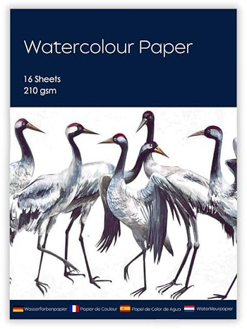 Bloc de papier aquarelle A4 pour artistes, papier à peinture, carnet de croquis d'art – Idéal pour l'aquarelle, l'acrylique, l'encre et les supports mixtes – Papier blanc pressé à froid 210 g/m², 16