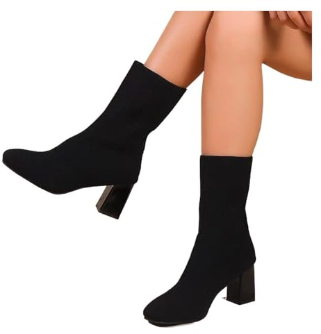 DYYEUAVT Stivaletti da Donna in Maglia, Calzini in Tessuto Elasticizzato, Stivaletti con Tacco Alto e Punta Corta(Black,39)