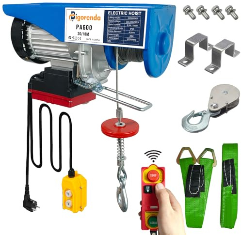 230V Elektrische Seilwinde 300-600kg,2-in-1 Elektrische Seilwinde mit kabelloser und kabelgebundener Fernbedienung,Einzel/Doppelschlingen,Hubhöhe 20m,Hubgeschwindigkeit 10m/min,für Fabrik,Lager,Garage
