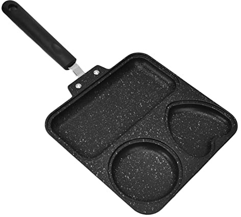 QWUUYEC Padella Doppia Frittata 3 in 1, Padella Antiaderente in Alluminio, Manico Antiscottatura - Multi Funzione, Design Cuori e Cerchi, Facile da Pulire, Ideale per Omelette e