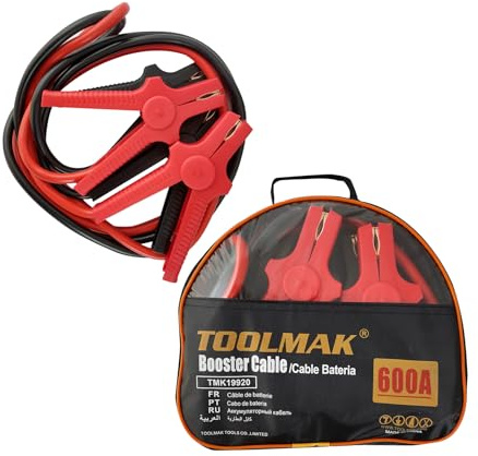 TOOLMAK Cavi Avviamento Batteria Auto 600A, 2,5 m – Morsetti Isolati – Per Auto e Furgoni fino a 3500 cc (Diesel/Benzina)
