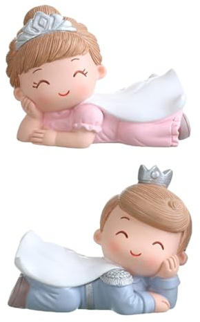 Kunstharz Prinz und Prinzessin Kleiner Figuren für Tortendekoration | 2 Stück, Leicht und Einfach zu Platzieren, für Geburtstagsparty und Kuchen Dekoration