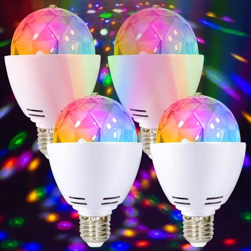 4x LED Partylicht, E27 3W RGB LED Discokugel Licht 360° Rotierend Disco Glühbirne, LED Discolampe für E27 Fassung, Leuchtmittel Party Deko für Hochzeitsfest Geburtstagsparty Halloween Weihnachten