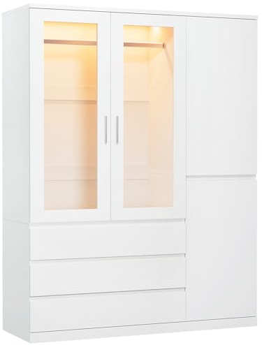 Dripex Vier Tore Kleiderschrank, 120x48x180cm, 3 Schubladen Wardrobe Closet Weiß