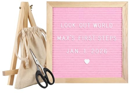 Felt Letter Board, 10x10 Inch Changeable Message Center with Stand, Pink