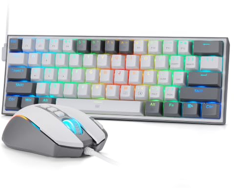 Redragon CB201 Combo Teclado Ratón Gaming 61 Teclas RGB Blanco | Teclado K617 con cable RGB, ratón M612 con cable de 8000 DPI, conexión estable, diseño color blanco ideal para juegos