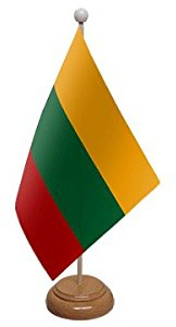 9 x 6 Lithuania Lithuanian Large Desktop Table Flag With Wooden Base & Pole Ideal For Party Conferences Office Display
