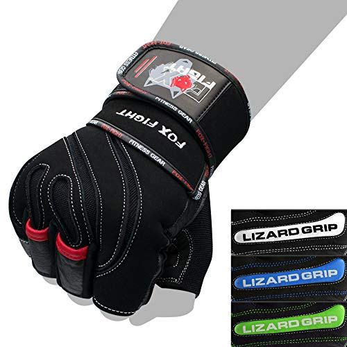 FOX-FIGHT Fitnesshandschuhe Trainingshandschuhe Kraftsport Damen Herren Leder Handschuhe Bodybuilding Sporthandschuhe mit Handgelenkbandage für Krafttraining Gewichtheben