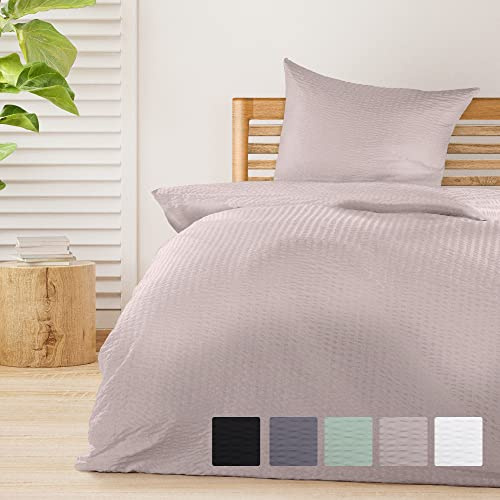Beautissu Set di 2 Biancheria da letto Seersucker 135x200 cm Meline - Copripiumino con cerniera per l'estate - Federa e copripiumino traspirante e delicato sulla pelle - talpa
