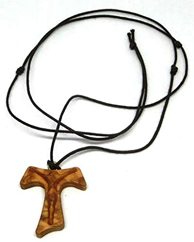 GTBITALY 10.273.90 Collana Croce Tau 3 cm con Cristo a Rilievo San Francesco Assisi Legno di ulivo Pace Comunione 3 Nodi