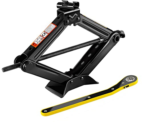 Forever Speed Meccanico Cric a pantografo Cric a manovella Sollevatore Auto Cambio gomme Attrezzo Sollevatore a Forbice Manovella (Nero, 1.5T)