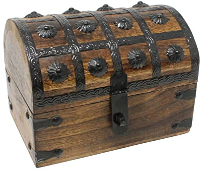 Nautical Cove Treasure Chest Keepsake and Decorative Wood Box (Large 8x6x6) - Storage Box, Wooden Box with Hinged Lid, Rustic Storage, Pirate Storage Box, Vintage Wooden Chest