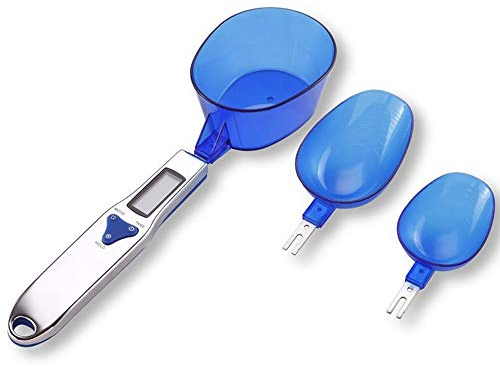 Heerda Balance de cuisine numérique, cuillère doseuse à graduation 0,1 g jusqu'à 500 g avec manche en acier Balance à cuillère 3 têtes remplaçables Cuillère doseuse