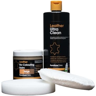 Furniture Clinic - Easy Leder Restauration Set - Leder Reiniger und Farbauffrischung Balsam - Kratzer Abschürfungen Ausbleichungen – Autositze, Sofas, Bekleidung, Schuhe und Taschen (Schwarz)