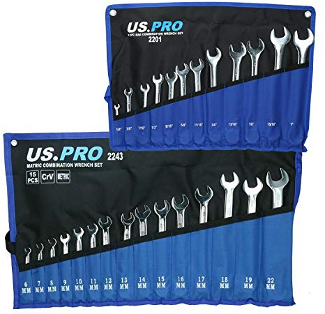 AB Tools - Juego de llaves combinadas US Pro Metric MM + Imperial AF de 6 a 22 mm + 1/4 a 1 pulgada