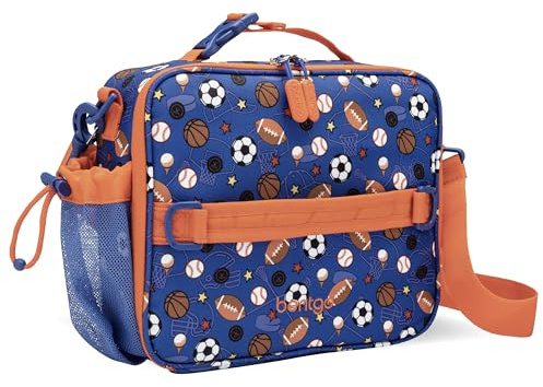 Bentgo Kids Lunch Bag - Durable, Double-Insulated Lunch Bag for Kids 3+; Holds Lunch Box, Water Bottle, & Snacks; Easy-Clean Water-Resistant Fabric & Multiple Zippered Pockets (Sports)