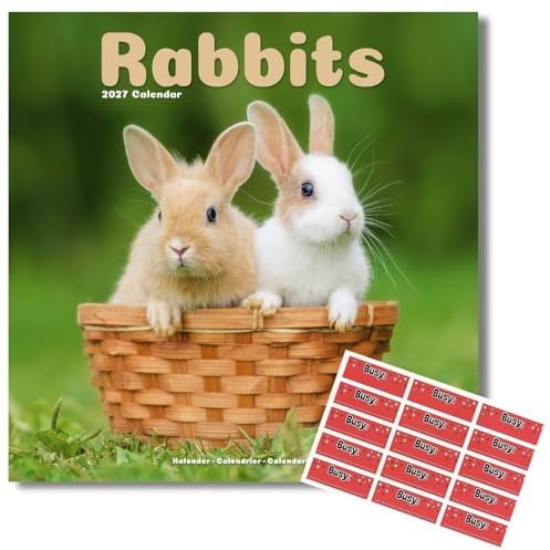 Avonside Rabbits 2027 Calendar with Organisational Stickers, 16 Month Square Wall Calendar (Sept 2026 - Dec 2027), UK Planner with Rabbits, For Pet Lovers, Home or Office, 11.6 x 11.6 in