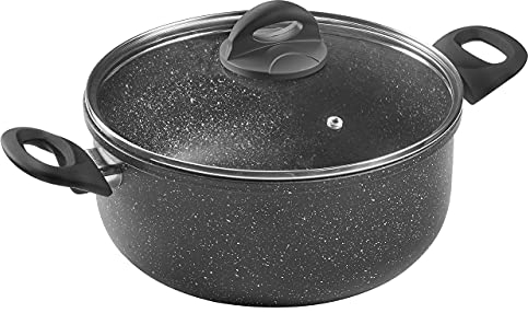 24cm Non-Stick Stockpot Saucepan with Lid Forged Aluminum High-Tech Marble Effect Coating Saucepan | Suitable for use on Gas, Induction, Electric and Ceramic hobs