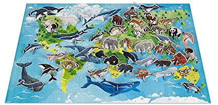 Janod - Großes Lernpuzzle für Kinder ‘Tierarten’ - 350 Teile, 44 hübsche Tierfiguren aus Pappe - Farben auf Wasserbasis - WWF-Partnerschaft - FSC-Zertifiziert - Ab 7 Jahren, J08633