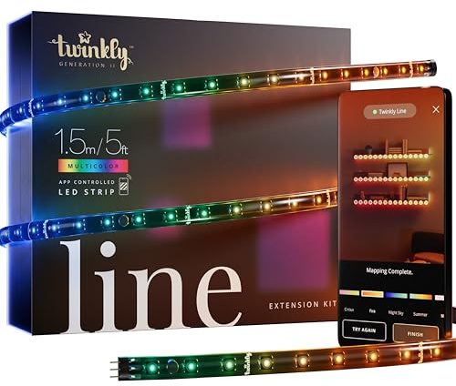 Twinkly Line Extension Kit 1.5m, Striscia LED Multicolore Magnetica e Adesiva, Abbinalo a Line Starter Kit, Compatibile con Alexa e Google Home, 16M+ di Colori, Controllato da App, Filo Nero